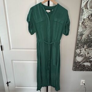 Calvin Klein Green Tie Waist Midi Dress Short Sleeve Size 12
